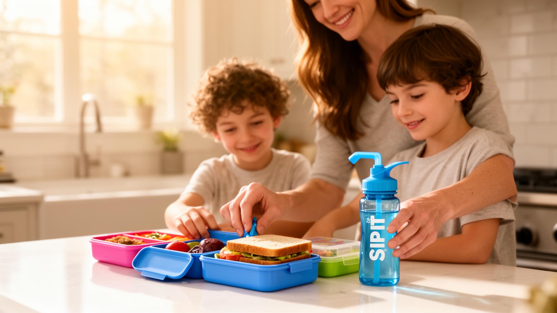 Mom packing a lunchbox with a SIPit Hydration straw